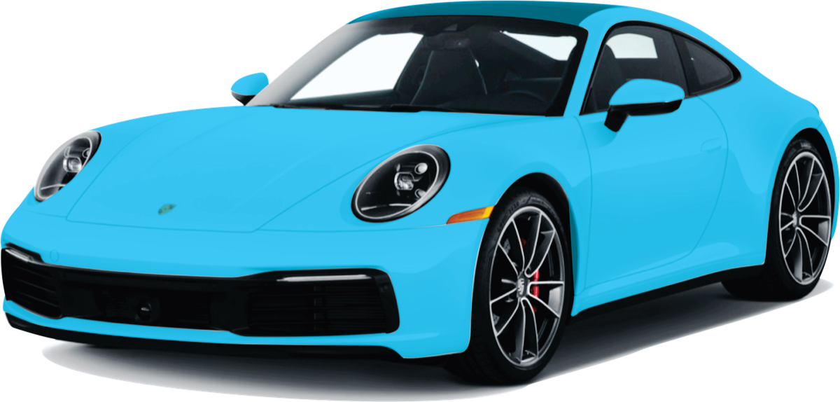 Full Body paint protection film coverage highlighted in blue on a Porsche 911 - every painted panel covered