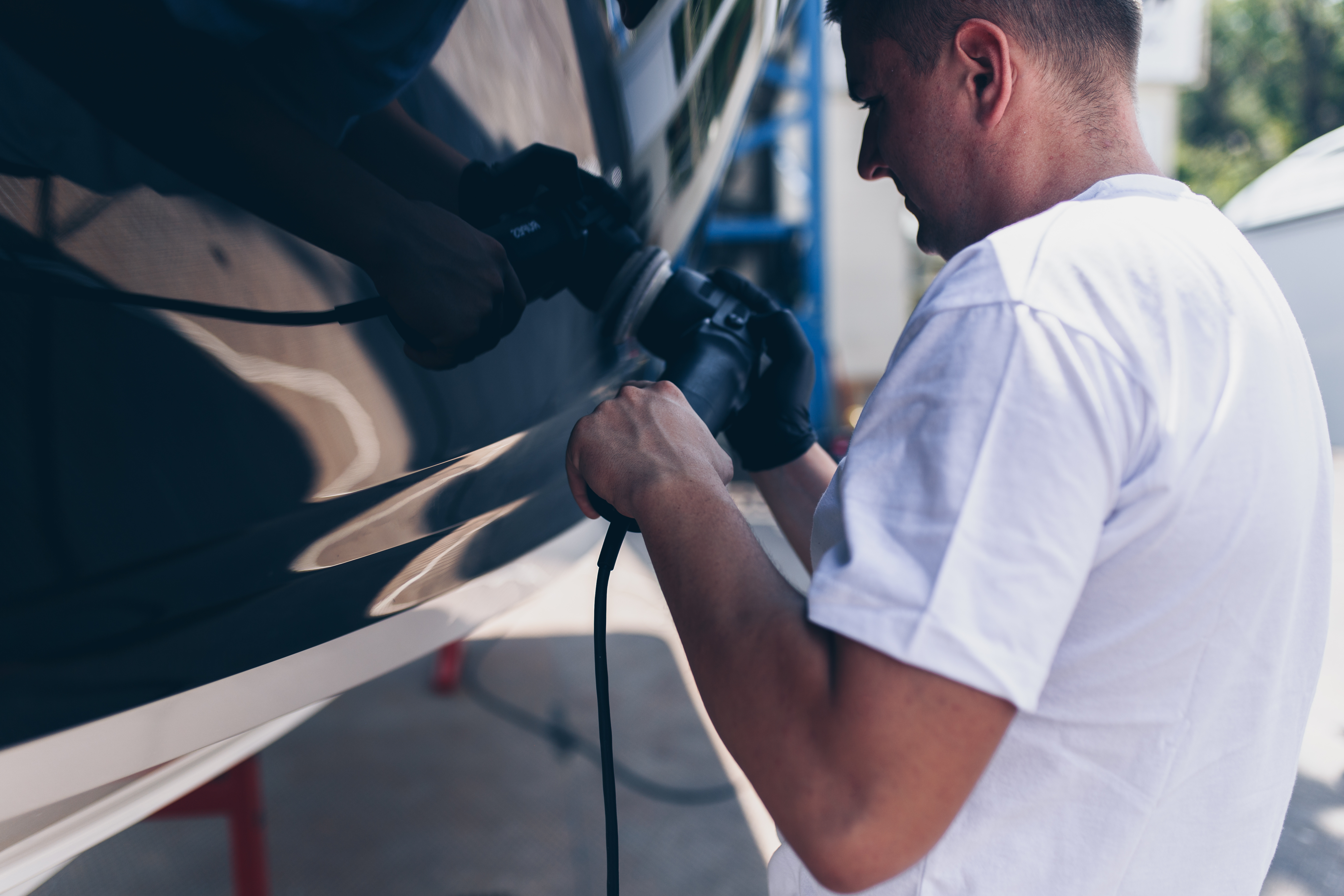 Marine gel-coat polishing at Burton Auto Detailing, Canton Ohio - dealer inventory recon for boats and powersports.